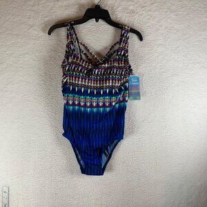 Swim Solutions Women's Printed Triple X Back One Piece Swimsuit Size 10 NWT 9415